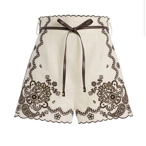 Zimmermann Ascension Embroidered Linen Shorts size 0P NWT